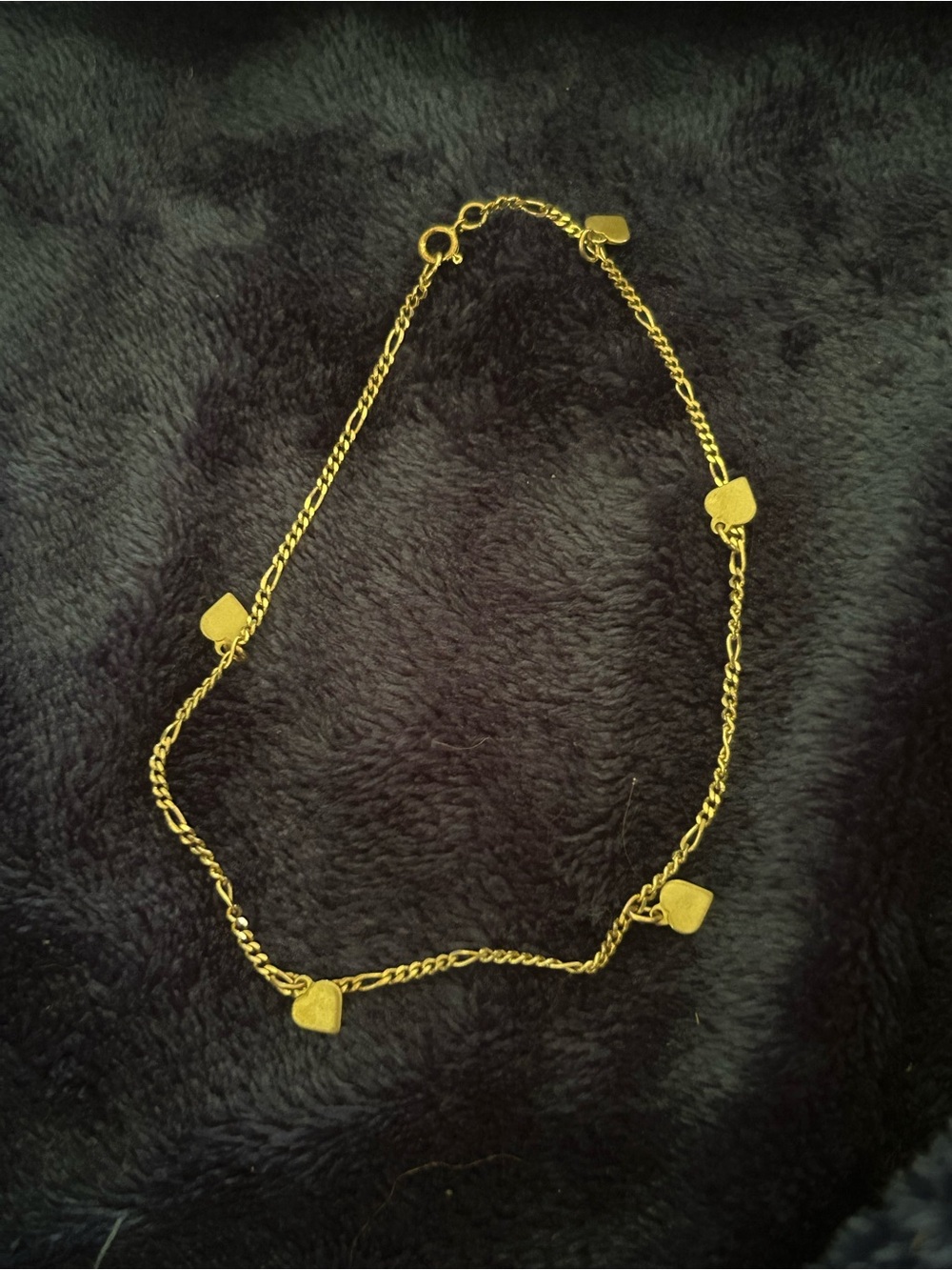 Vintage Gold tone Anklet/Bracelet with Gold Tone Heart Charms